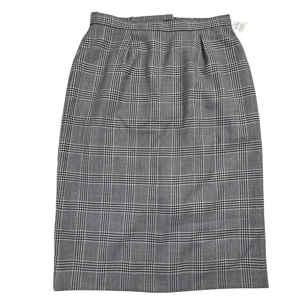NWT Vintage Jones Wear Plaid Midi Skirt Women Size 14W Black White Career Office
